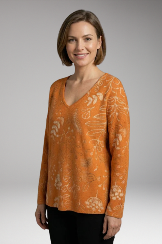 Women's Casual Top with V-Neckline and Patterned Surface