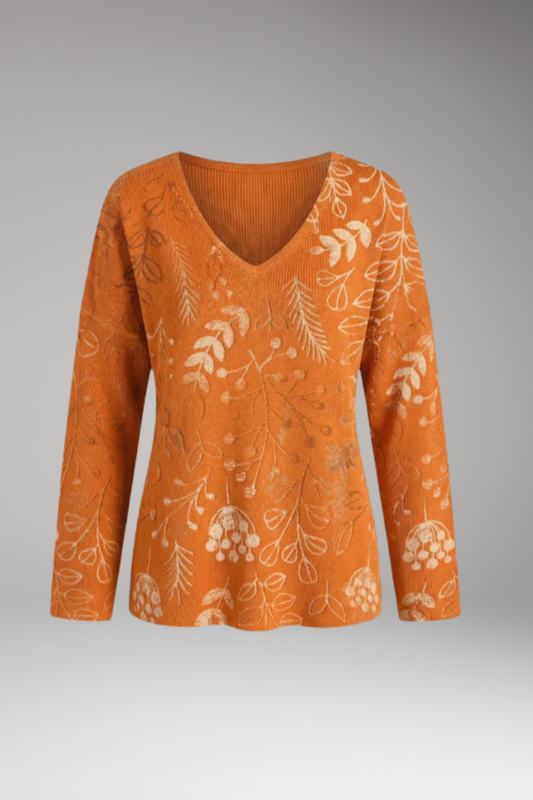 Women's Casual Top with V-Neckline and Patterned Surface