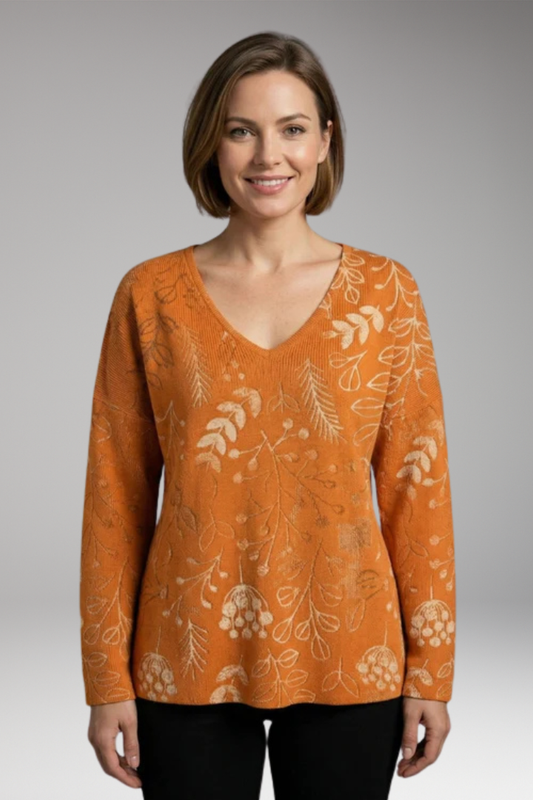 Women's Casual Top with V-Neckline and Patterned Surface