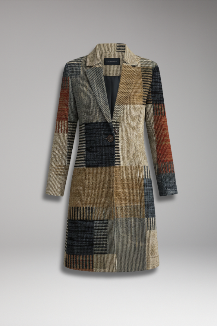 Women’s Checked Blazer with Lapel Collar and Straight Silhouette