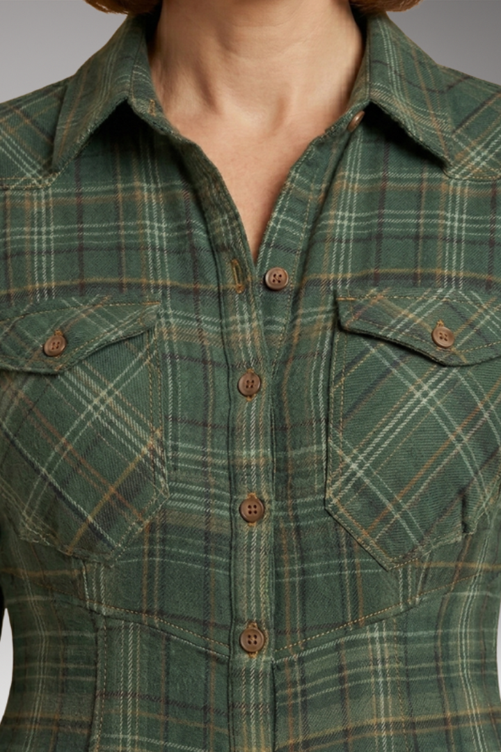 Women's Checkered Maxi Dress with Pockets and Buttons