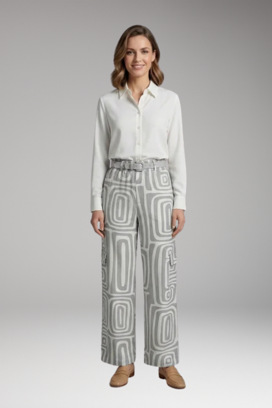 Women's Co-ord Set with Geometric Print and Waist Belt