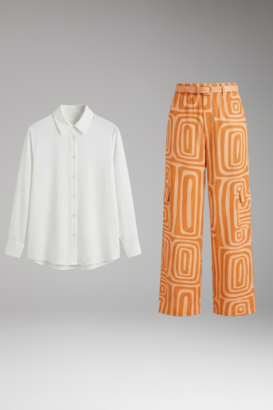 Women's Co-ord Set with Geometric Print and Waist Belt