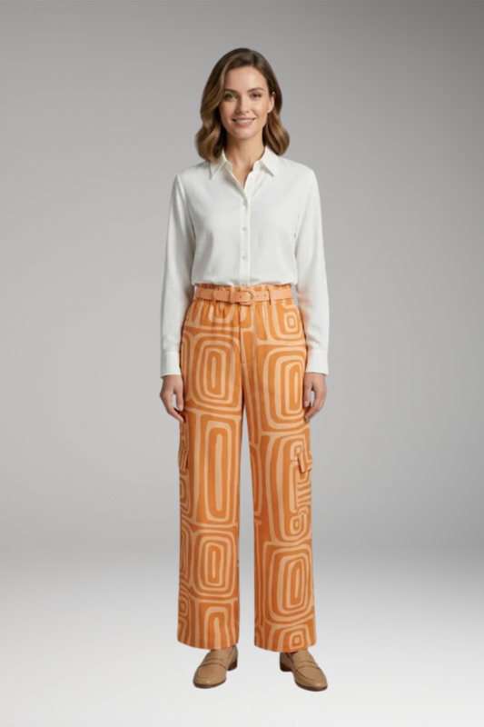 Women's Co-ord Set with Geometric Print and Waist Belt
