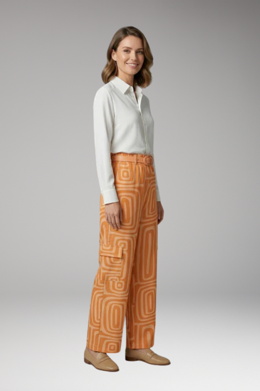 Women's Co-ord Set with Geometric Print and Waist Belt