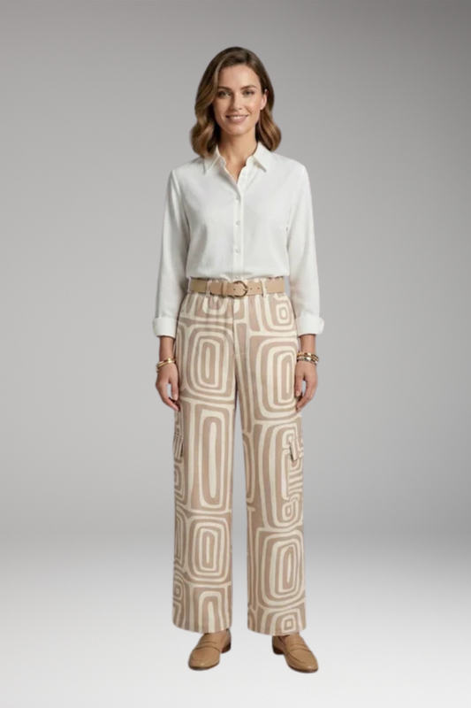 Women's Co-ord Set with Geometric Print and Waist Belt