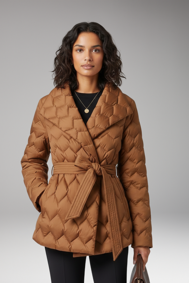 Women’s Coat with Belt and Quilted Surface