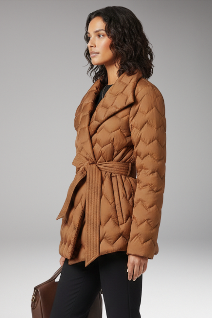 Women’s Coat with Belt and Quilted Surface