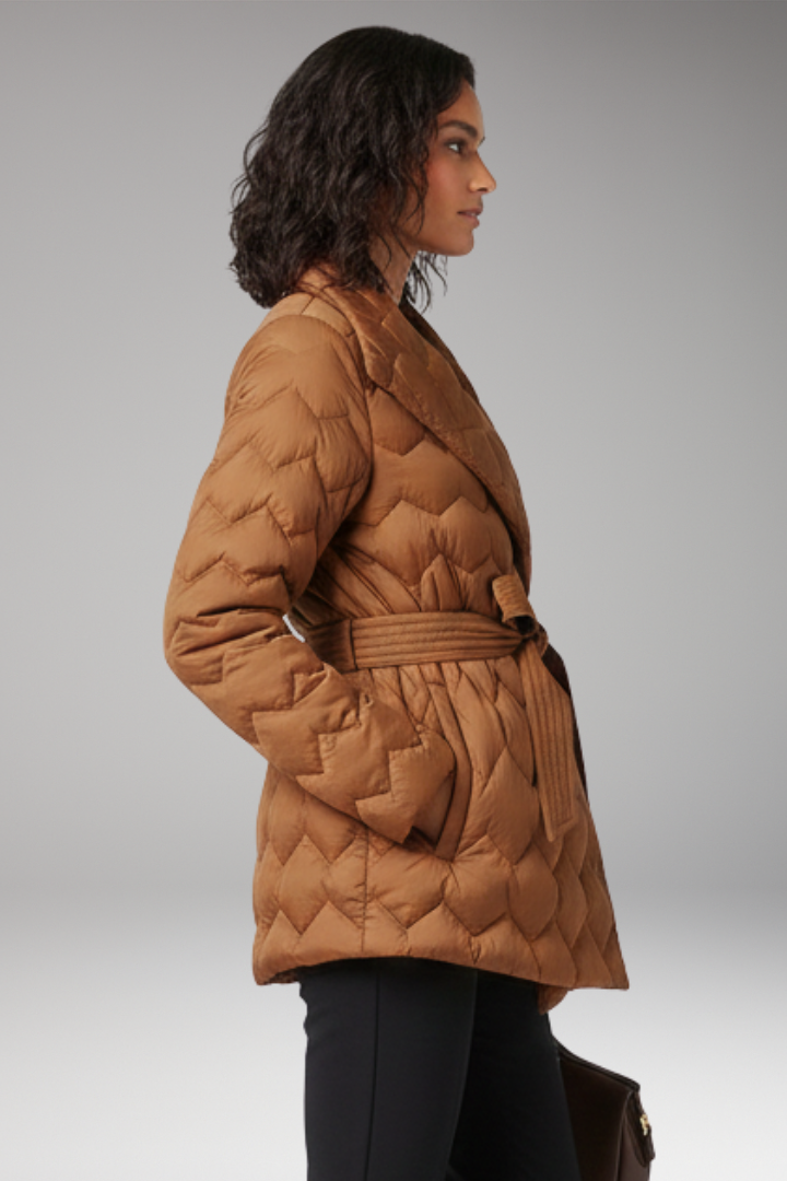 Women’s Coat with Belt and Quilted Surface