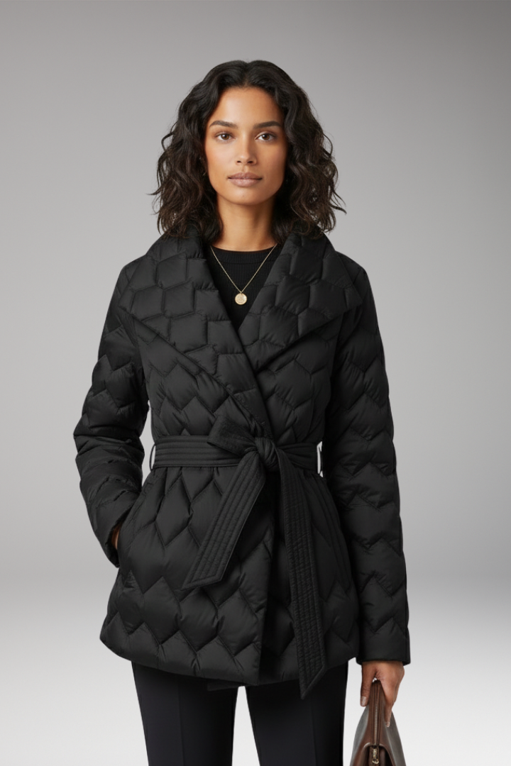 Women’s Coat with Belt and Quilted Surface