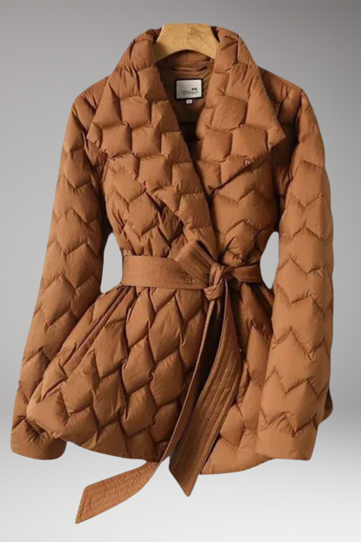 Women’s Coat with Belt and Quilted Surface
