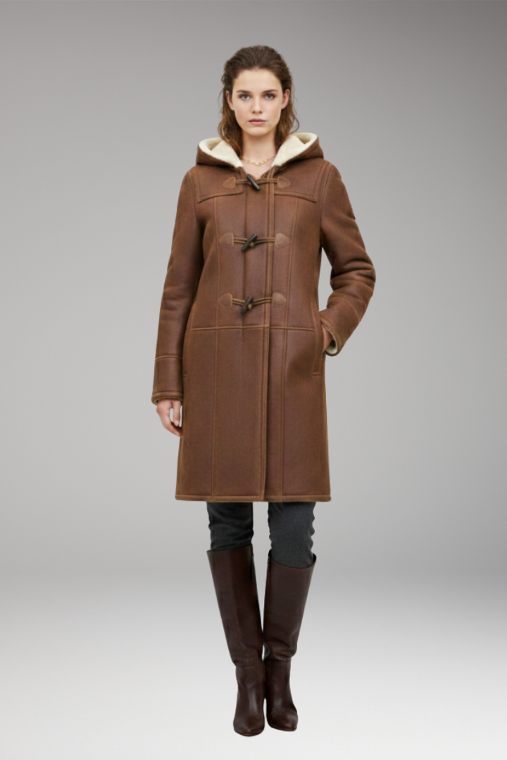 Women’s Coat with Fixed Hood and Toggle Closure