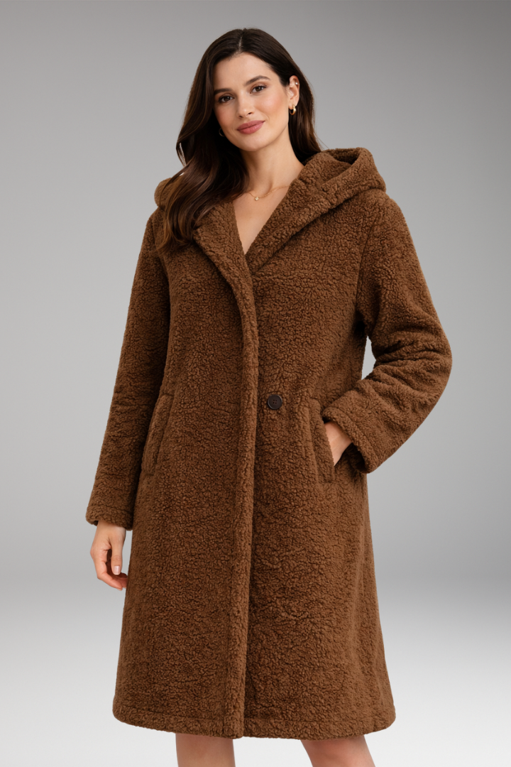 Women’s Coat with Hood and Button Closure