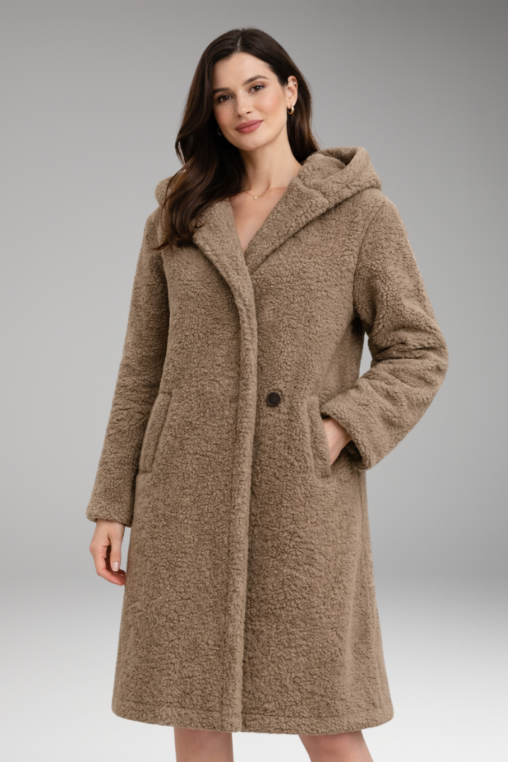 Women’s Coat with Hood and Button Closure