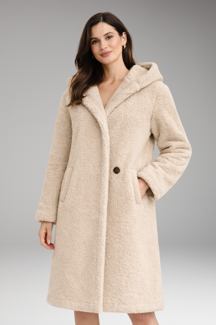 Women’s Coat with Hood and Button Closure