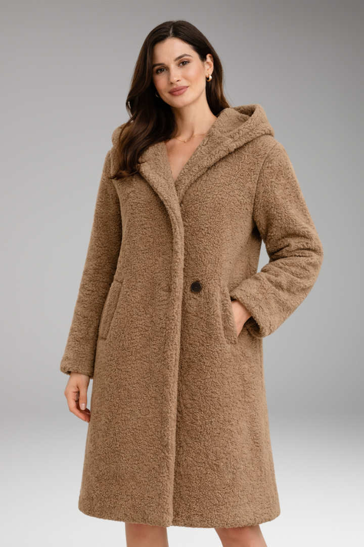 Women’s Coat with Hood and Button Closure