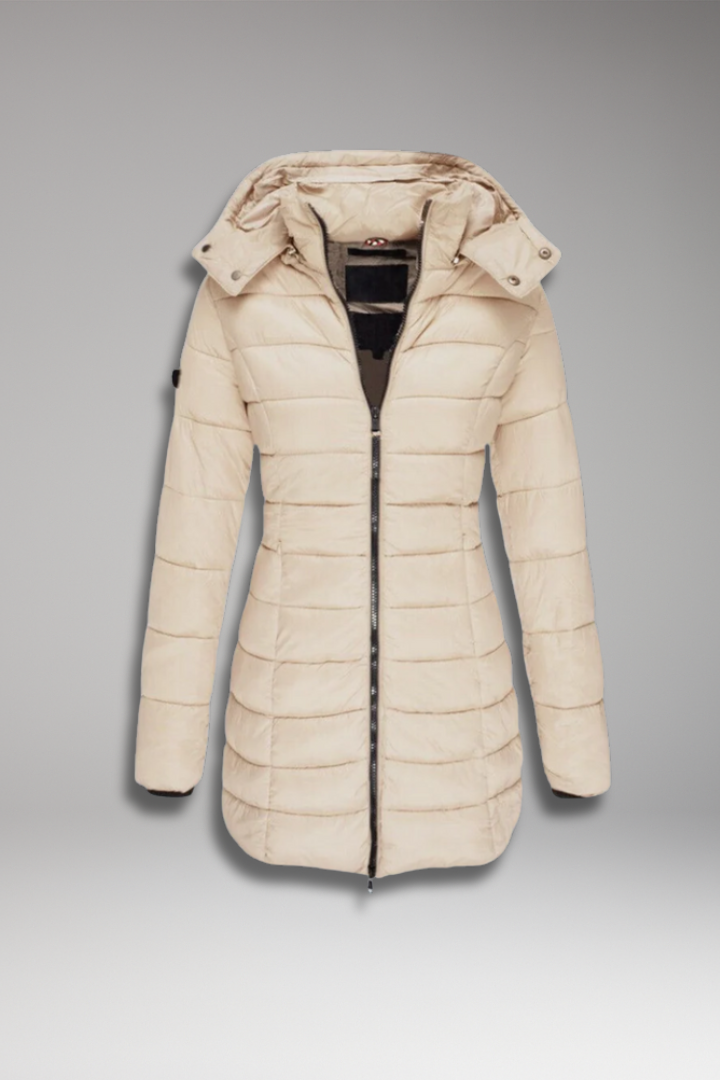 Women’s Coat with Hood and Quilted Surface