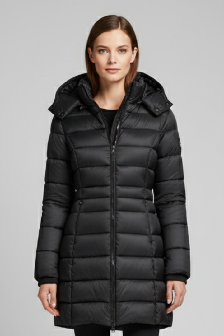 Women’s Coat with Hood and Quilted Surface