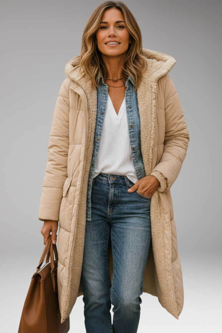 Women’s Coat with Hood and Quilted Surface
