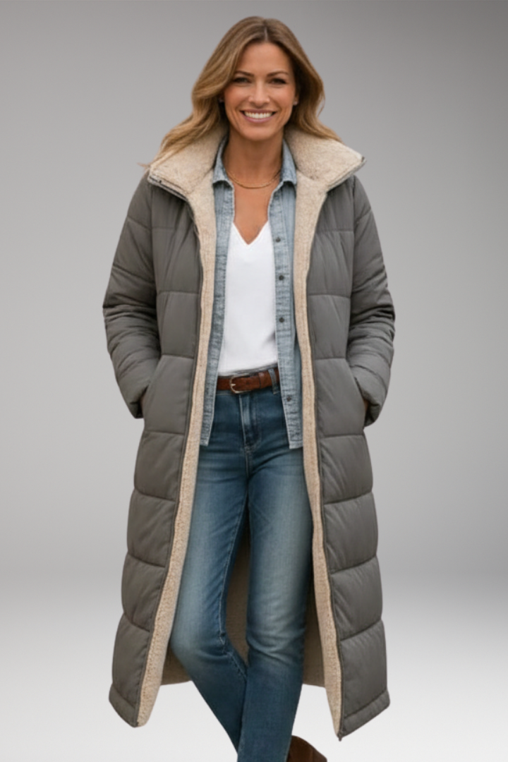 Women’s Coat with Hood and Quilted Surface