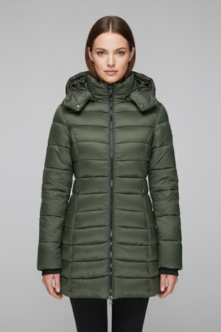 Women’s Coat with Hood and Quilted Surface