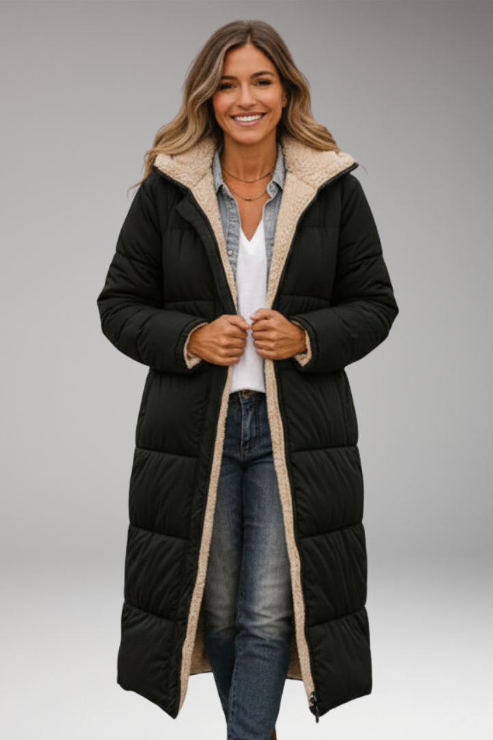 Women’s Coat with Hood and Quilted Surface