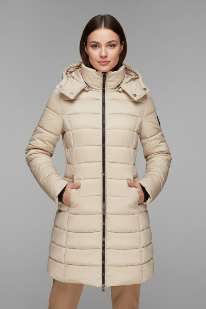 Women’s Coat with Hood and Quilted Surface