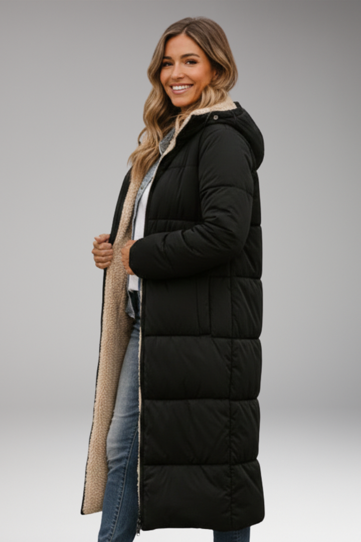 Women’s Coat with Hood and Quilted Surface