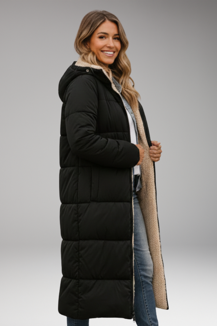 Women’s Coat with Hood and Quilted Surface