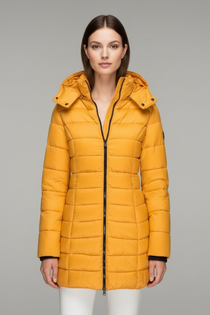 Women’s Coat with Hood and Quilted Surface