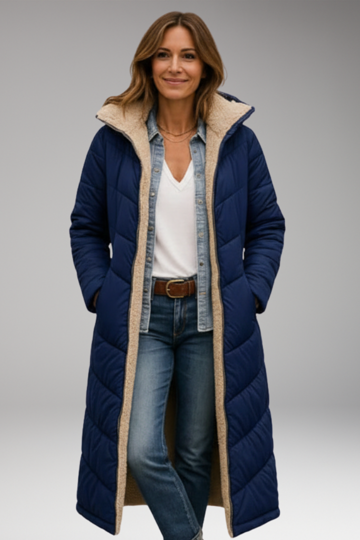 Women’s Coat with Hood and Quilted Surface