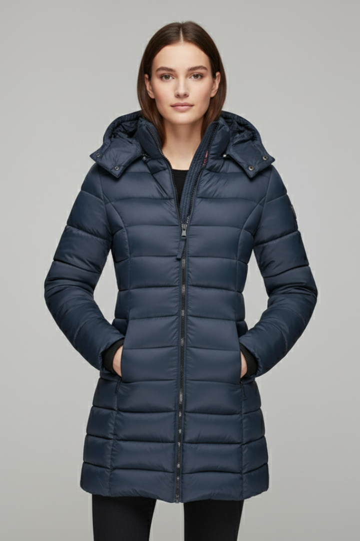 Women’s Coat with Hood and Quilted Surface