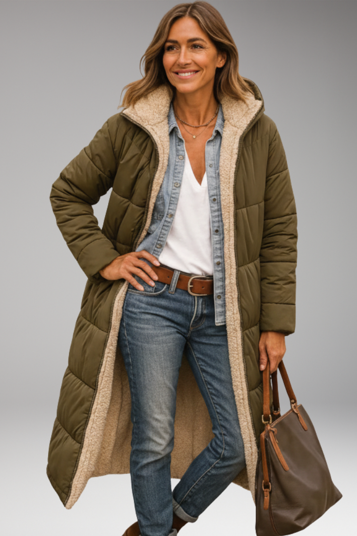 Women’s Coat with Hood and Quilted Surface