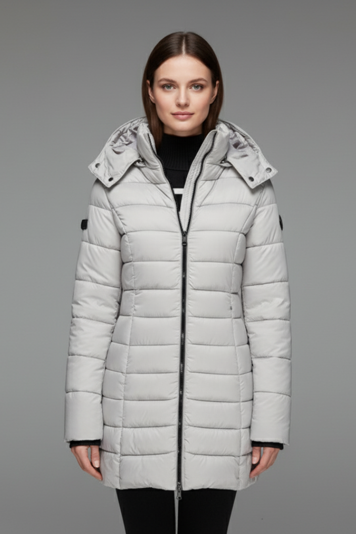Women’s Coat with Hood and Quilted Surface