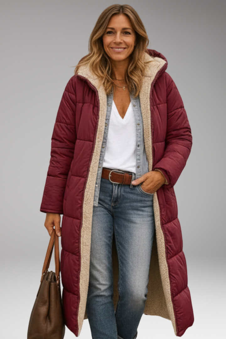 Women’s Coat with Hood and Quilted Surface