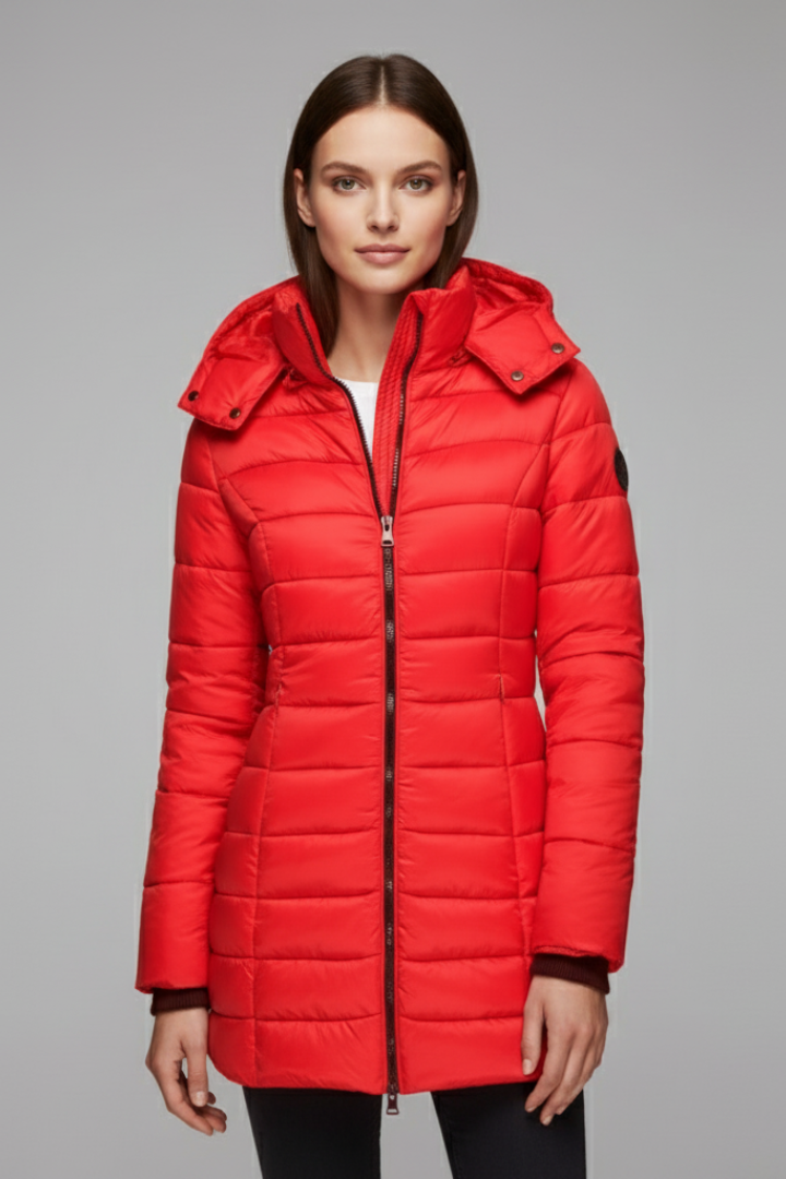 Women’s Coat with Hood and Quilted Surface