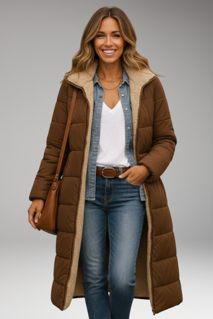 Women’s Coat with Hood and Quilted Surface