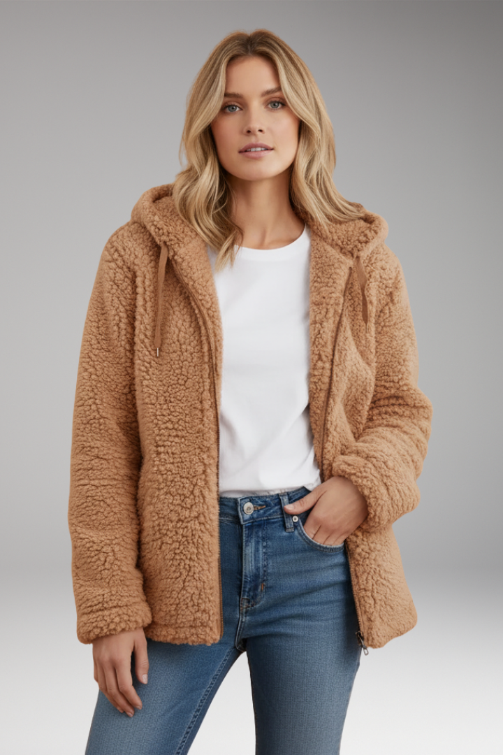 Women’s Coat with Hood and Textured Surface