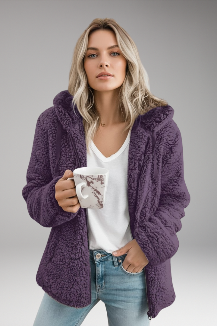 Women’s Coat with Hood and Textured Surface