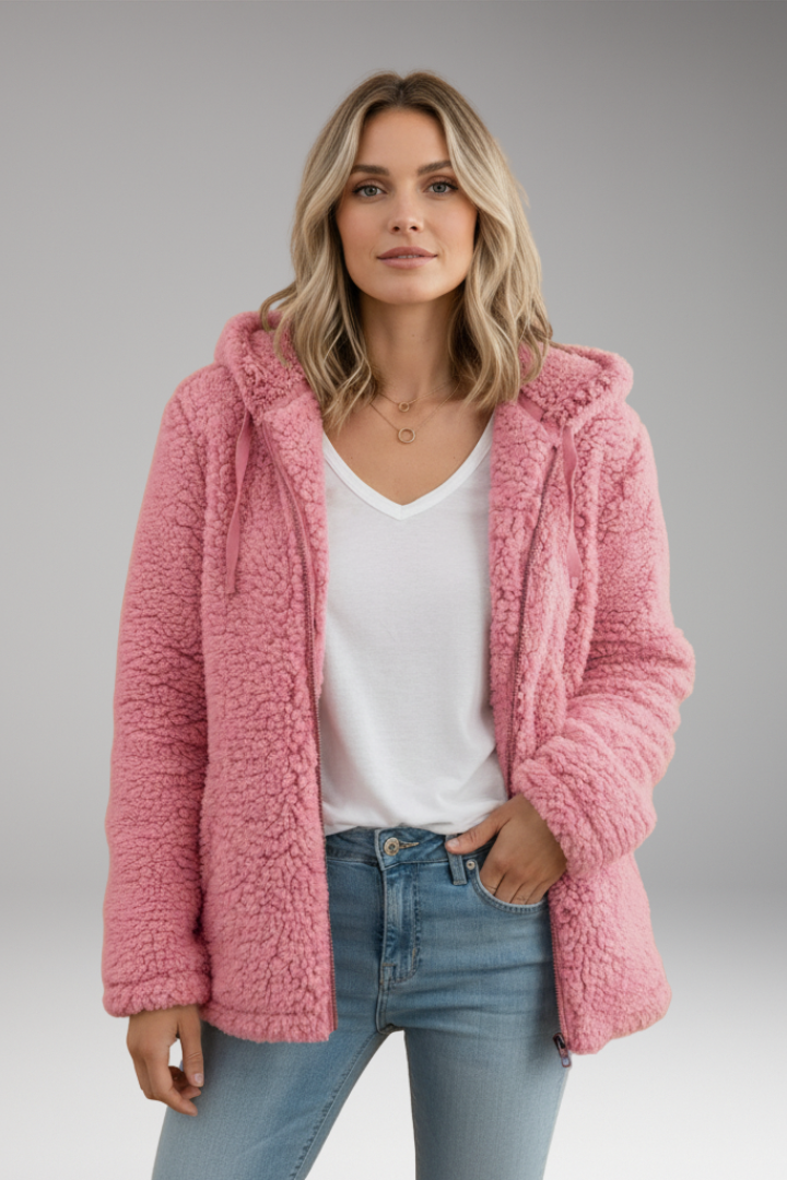 Women’s Coat with Hood and Textured Surface