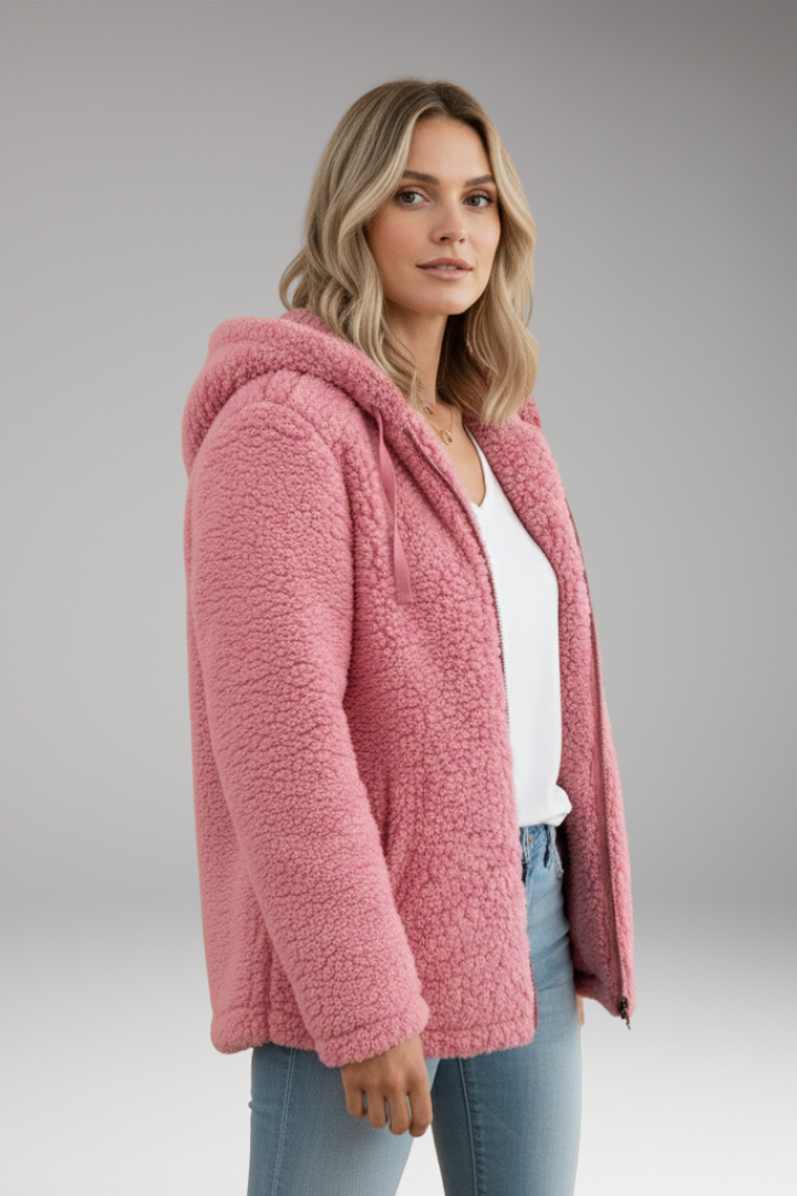 Women’s Coat with Hood and Textured Surface