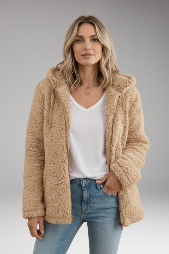 Women’s Coat with Hood and Textured Surface