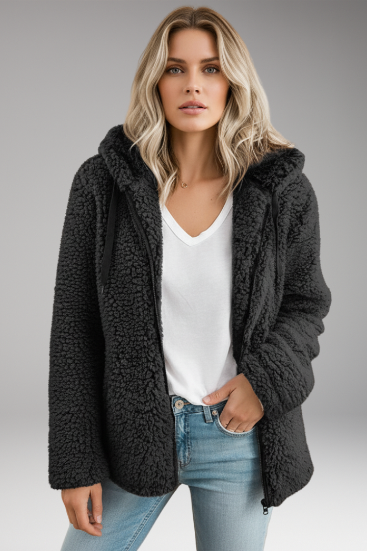 Women’s Coat with Hood and Textured Surface