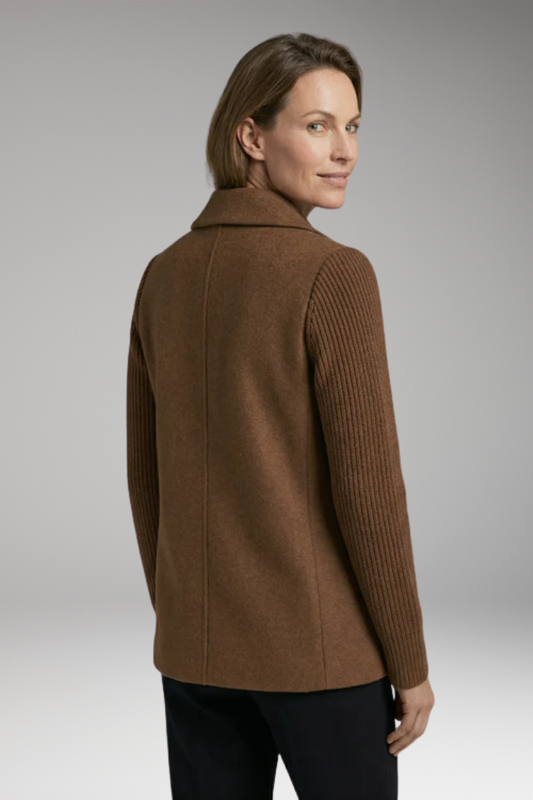 Women's Coat with Knitted Sleeves and Double-Breasted Fastening