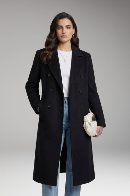 Women’s Coat with Notched Collar and Button Placket