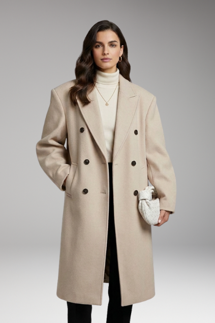 Women’s Coat with Notched Collar and Button Placket