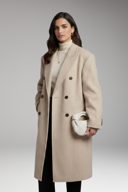Women’s Coat with Notched Collar and Button Placket
