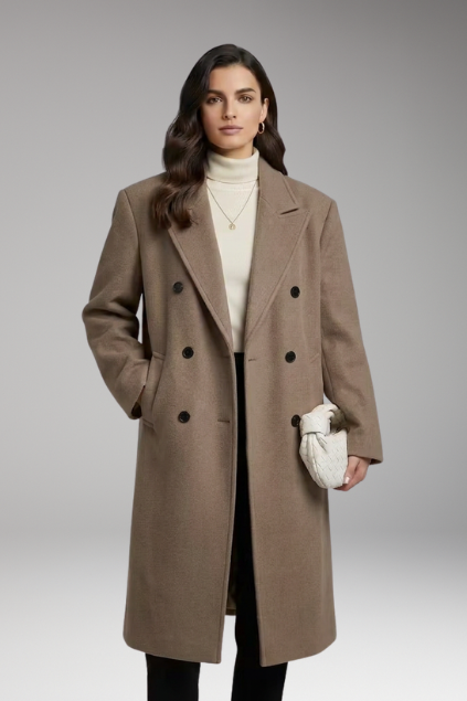 Women’s Coat with Notched Collar and Button Placket