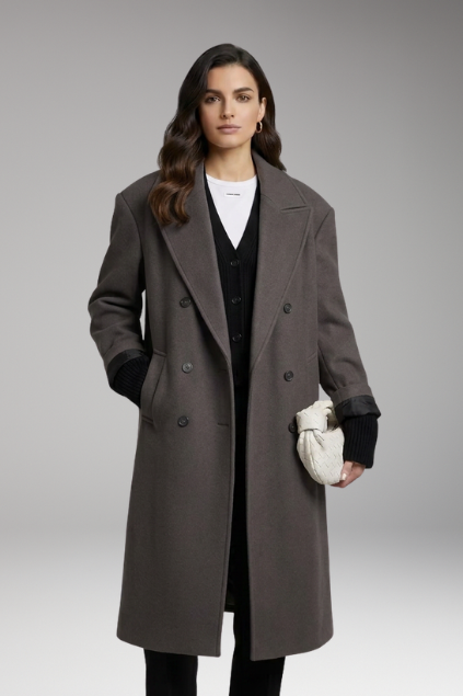 Women’s Coat with Notched Collar and Button Placket