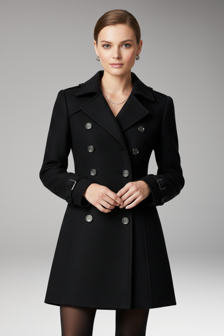 Women’s Coat with Two-Row Front Closure and Notched Collar